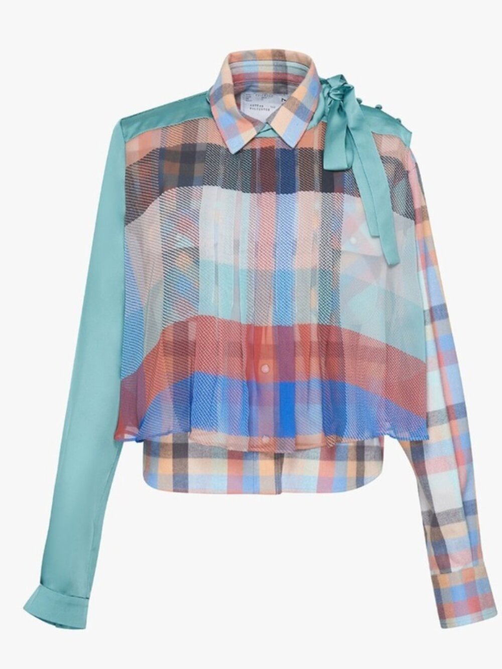 Sacai Plaid Shirt w Sheer Overlay in Multicolour, size "1" (Fits XS/S)
